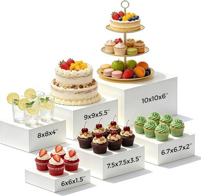 Buffet Risers 6 PCS - White Acrylic Food Display Stands for Buffet Table & Desse