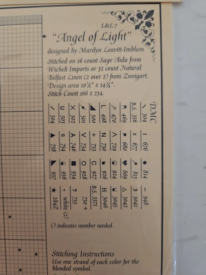 Lavender & Lace ANGEL OF LIGHT Cross Stitch Chart Marilyn Leavitt Imblum L&L48 - Image 3 of 3