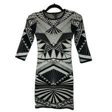 Forever 21 Bodycon Geometric Mini Dress Women's Medium Black Grey 3/4 Sleeve
