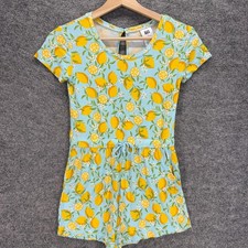 Alex's Lemonade Stand Jumpsuit Girls L Large Blue Lemon Print Hook  Eye Rayon