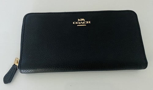 Coach Black Pebble Leather Accordion Zip Wallet (F16612) | Used Only Once