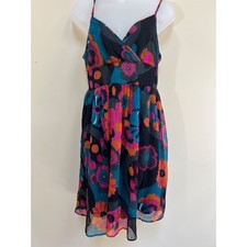 Fire Los Angeles Babydoll Midi Dress Medium Multi-Color Floral Y2K Chiffon