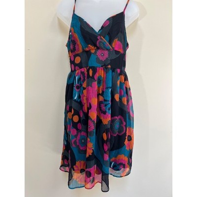 Fire Los Angeles Babydoll Midi Dress Medium Multi-Color Floral Y2K Chiffon