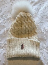 Moncler Grenoble Pompom Cable Knit Beanie In Cream One Size