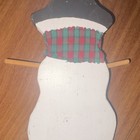 Wooden Snowman Figurine w/ Plaid Fabric Scarf, Hand Painted, Christmas Decor — photo 4