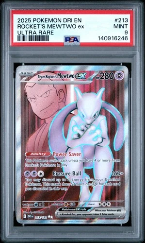 2025 POKEMON DESTINED RIVALS ULTRA RARE #213 TEAM ROCKET'S MEWTWO EX PSA 9