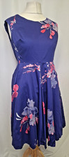Joules Dress Amelie cotton sleeveless fit flare purple pink floral uk12 L3283