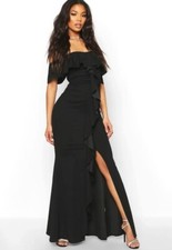 boohoo off shoulder maxi dress UK 8 womens ladies frill front evening party 