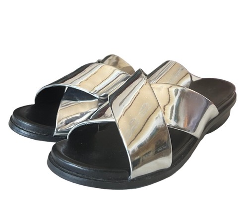 Sandalo comodo French Connection Basia argento cinturino incrociato scarpe slide taglia 37 US 7 - Foto 3 di 8