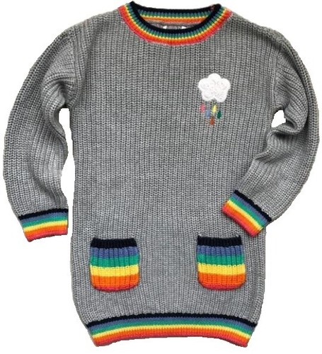 Grey Knitted Rainbow Cloud Jumper Dress 
