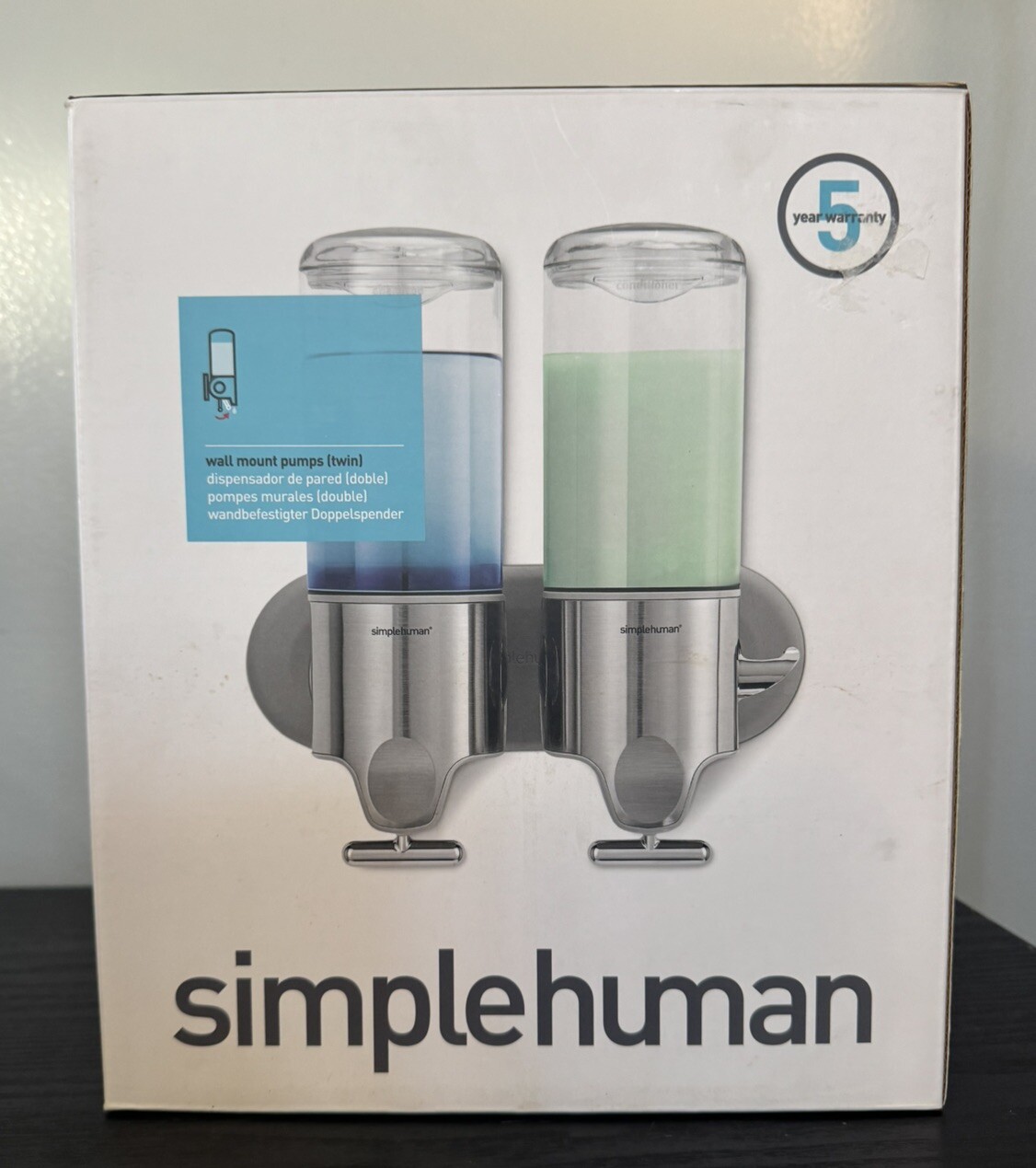 Simplehuman Twin Wall Mount Pump Shampoo Shower Gel Dispensers Stainless Steel