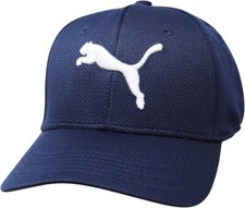Puma Blue Stretch Fit Cap Hat Embroider White Cat Curved Bill Size Small/Medium