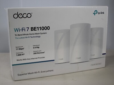 TP-Link Deco BE11000 WIFI 7 Tri-Band Whole Home Mesh System 3-Pack - White NEW