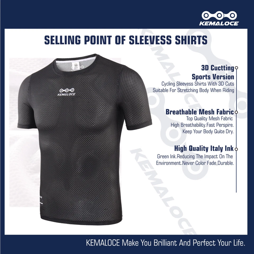 KEMALOCE Cycling Base Layer Men Short Sleeve White&Black Cool Sports Shirts - Image 4 of 4