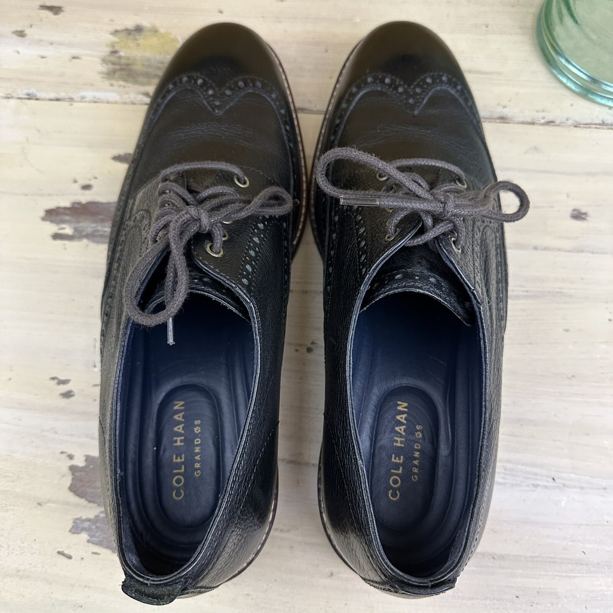 COLE HAAN Pebbled Black Leather C27088 Grand 0s Wingtip  display picture 2