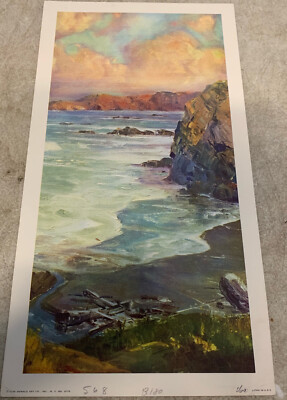 1956 donald art litho rocky beach scene 7 x13  lithograph 