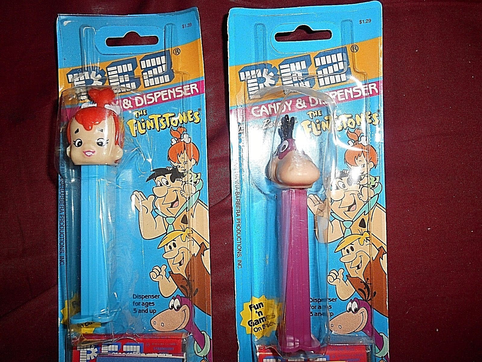 LOT OF 2 VINTAGE 1992 NEW IN PACKAGE THE FLINTSTONES PEZ DISPENSERS
