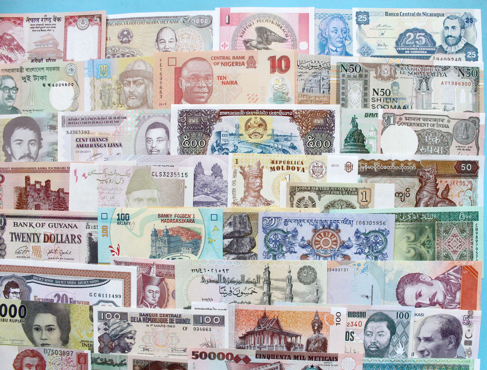 50 Different World Banknotes From 50 Countries Paper Money English Flags & Album