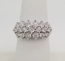 3 Row Genuine Diamond Sterling Silver Cocktail Band Ring Size 7 1/4