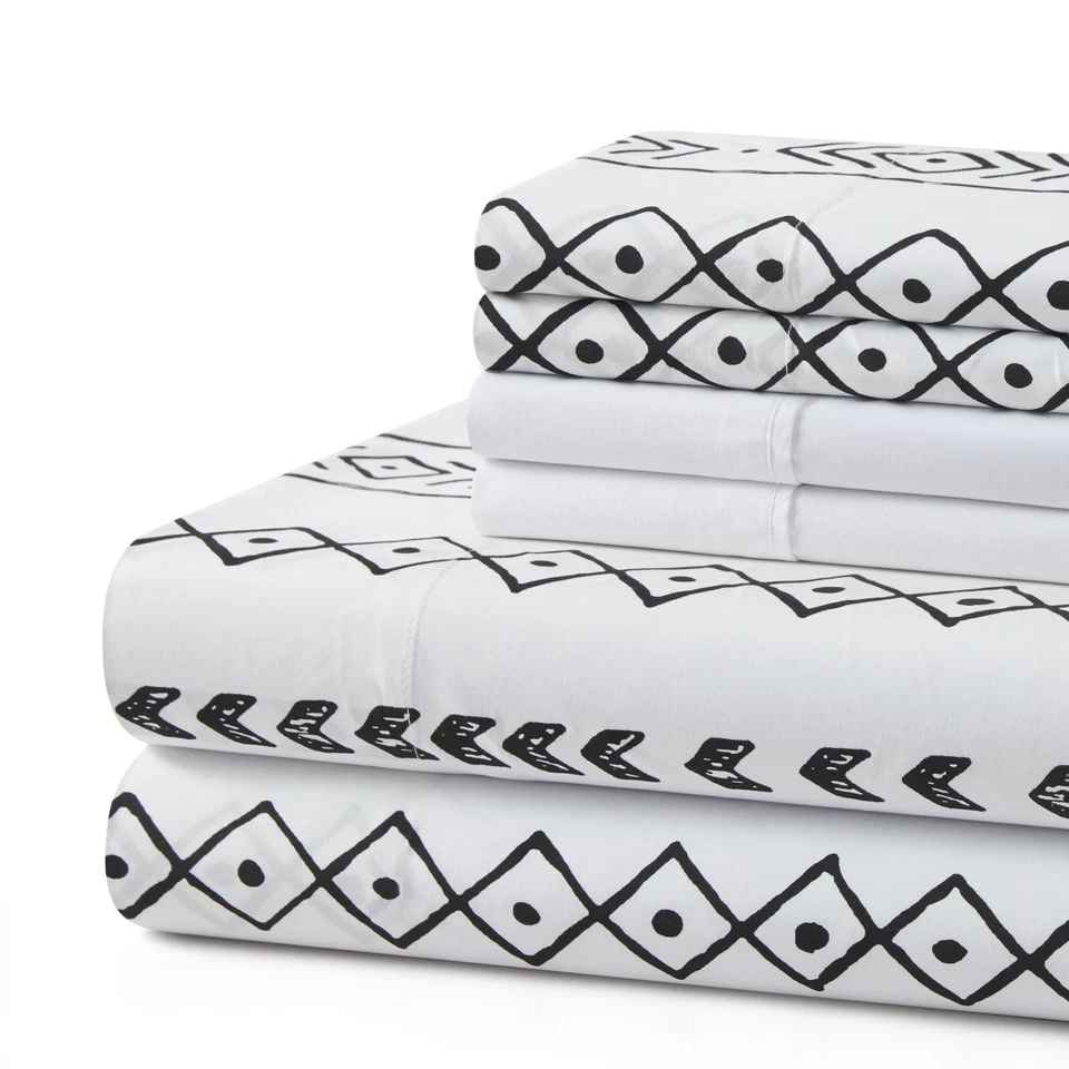 Juego de sábanas 6 piezas de bolsillo profundo de bambú estampado de rayón, rey geométrico moderno Foto 3 de 4