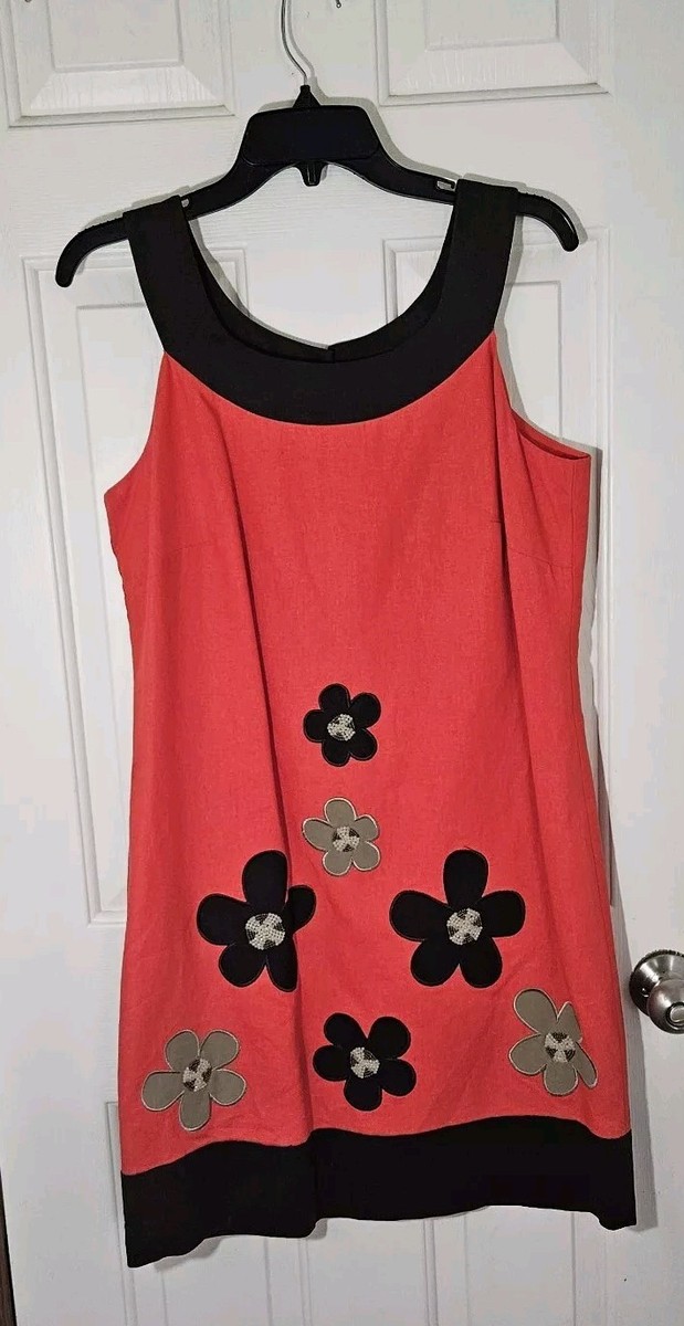 Robbie Bee Dress Sz 10 Halter Shift Knee Length Linen Blend Beaded Pink &  Brown | eBay