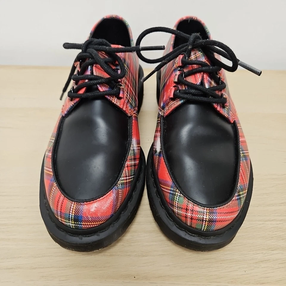 Dr Martens Ramsey River Red Plaid Tartan Leather Creepers Chunky Quad Shoes Uk 4 - Image 3 of 4