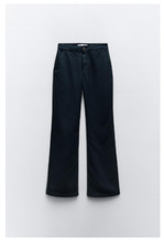 Zara Womens Chino Pants US 6 UK 10 Navy Blue Wide Leg High Waist 6147/068 NWT