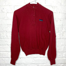 VTG PATAGONIA Kids Sweatshirt Snap Button Fleece USA 9/10 Small Red Long Sleeve