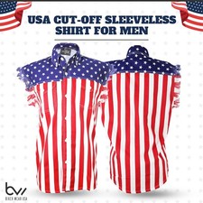 USA FLAG SLEEVELESS DENIM SHIRTS - 100 Cotton -FREE SHIPPING