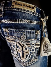  180 Buckle Rock Revival Jeans "Anzelie" Leather Inserts Skinny 33 X 32