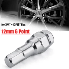 Silver 6 Point Spline Sided 12mm Hex Key Tuner Wheel Lug Nut Tool Socket Adapter