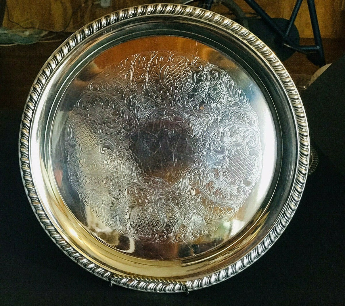 銀メッキ トレイ leonard silverplate Silver Tray 12” Signed Leonard Silver Plate Gorgeous Good