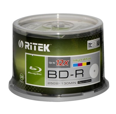 600 x Ritek Blu-ray BD-R 12x 25GB Full Hub inkjet printable blu ray BDR ...