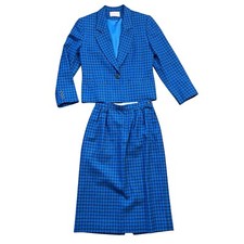 Vintage Pendleton Houndstooth Wool Skirt Suit Set USA Women's PETITE 4 Blue FLAW