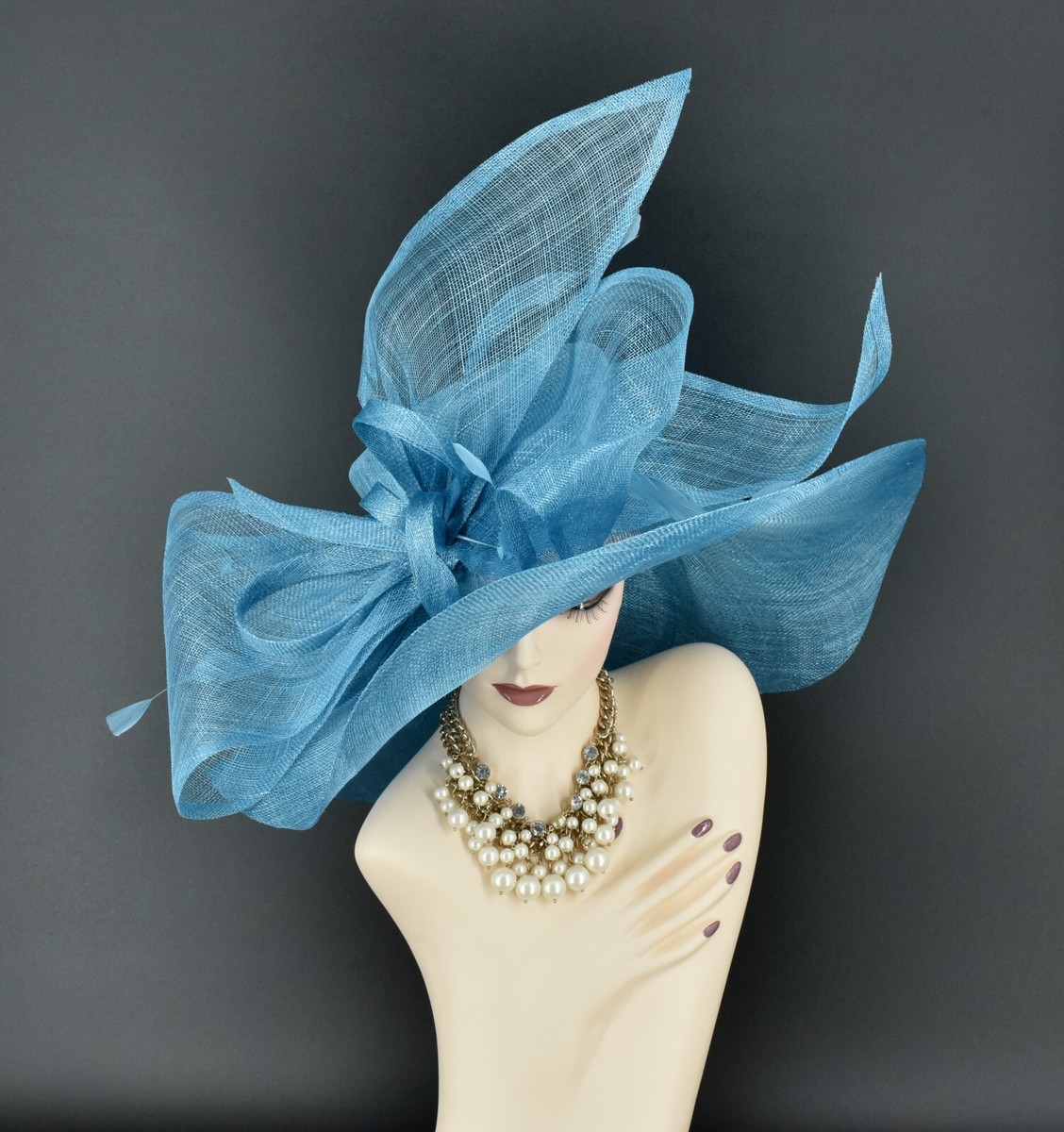 M23157( Blue )Kentucky Derby Church Wedding Wide Brim  display picture 3