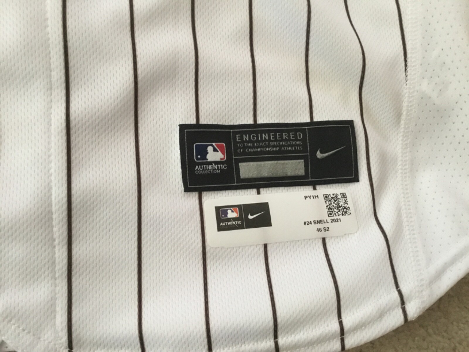 BLAKE SNELL 24 SAN DIEGO PADRES GAME USED NIKE 2021 JERSEY MLB ERA