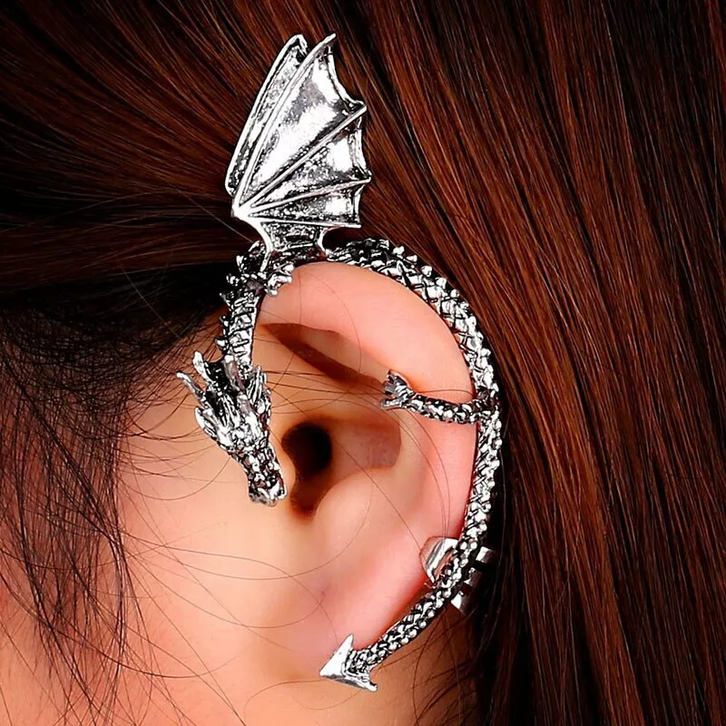 Silver Dragon Ear Cuff Wrap Earring Game of Thrones Climber Cartilage, 1pc