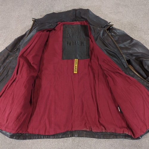 Superdry Real Leather Jacket Mens Large Black Brad Coat Motorcycle Biker Bomber - Picture 10 of 14