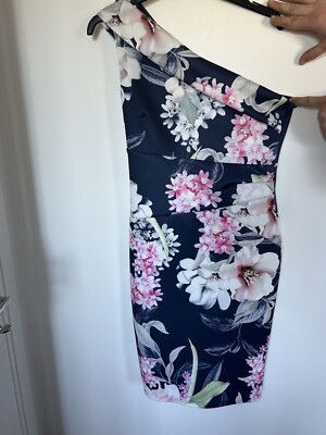 Lipsy Blue And Pink Floral One Shoulder Dress UK12 UK