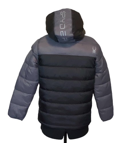 Chaqueta con Capucha Spyder Niños (8-16) Circuit Color Block Puffer Negra/Gris Nueva con Etiquetas $149 - Imagen 6 de 16