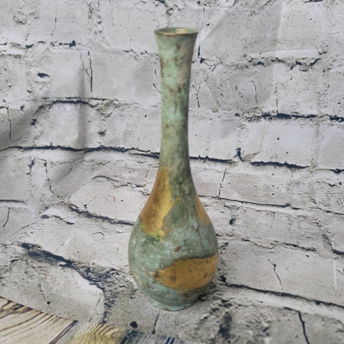 Vintage MCM Toyo Japanese Bronze Bud Vase Blue Green Patina Japan