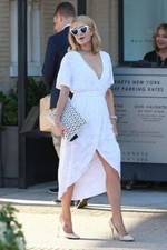 Alice + Olivia Clarine White Wrap Midi Dress V Neck Belt Flutter Sleeve 12 L