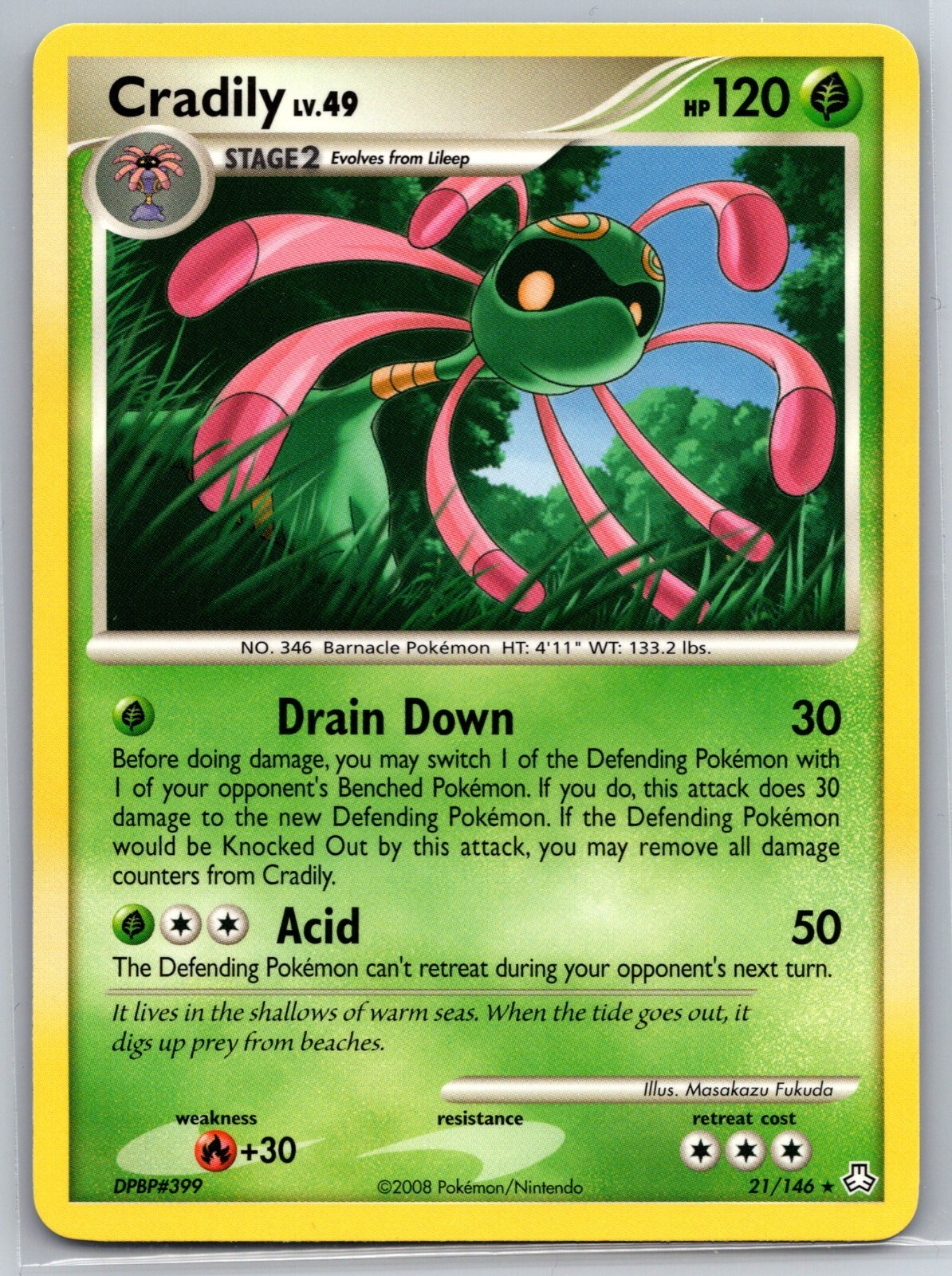 NM Cradily 21/146 Non Holo Rare Diamond & Pearl Legends Awakened Pokemon 2008