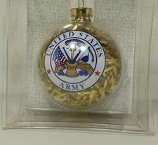 UNITED STATES ARMY CORPS GLASS CHRISTMAS ORNAMENT WITH GOLD FOIL