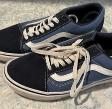 VANS Old Skool 721356 Low Top Shoes Unisex  7 Men's/8.5 Women's Blue & White EUC