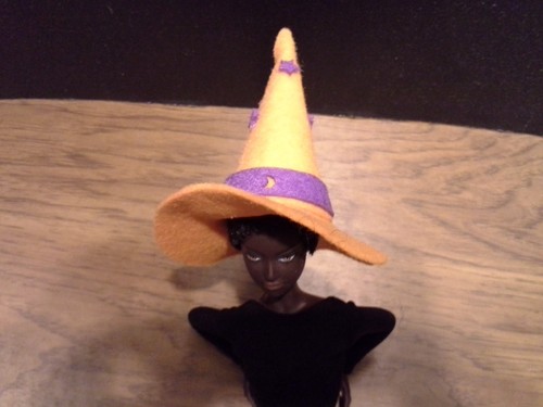 Witch/Wizard Hat for Fashion Dolls (orange with purple trim) - dolls not incl. - Picture 5 of 6