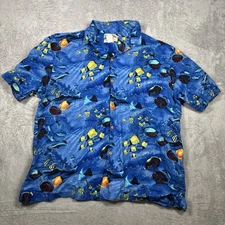 Paradise Found Hawaiian Shirt Tropical Fish Vintage Men’s Medium Blue Size XL