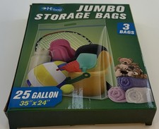 Hibag 25 Gallon Plastic Jumbo Storage Bags Set of 3 Brand New