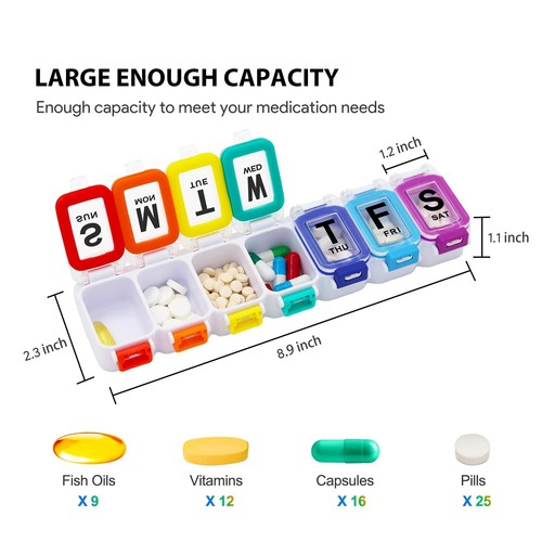 XL Weekly Pill Organizer Arthritis Friendly, Travel 7 Day Pill Box Case,Large... - Picture 2 of 7