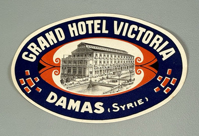 Grand Hotel Victoria Damas Syrie 1930s Luggage Label 5.5'' x 3.75'' Syria